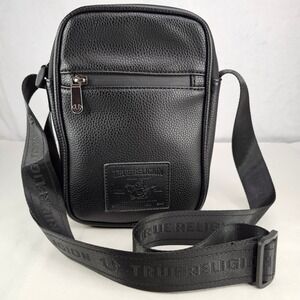 True Religion Black Faux Leather Crossbody Bag With Logo Strap (NWOT)